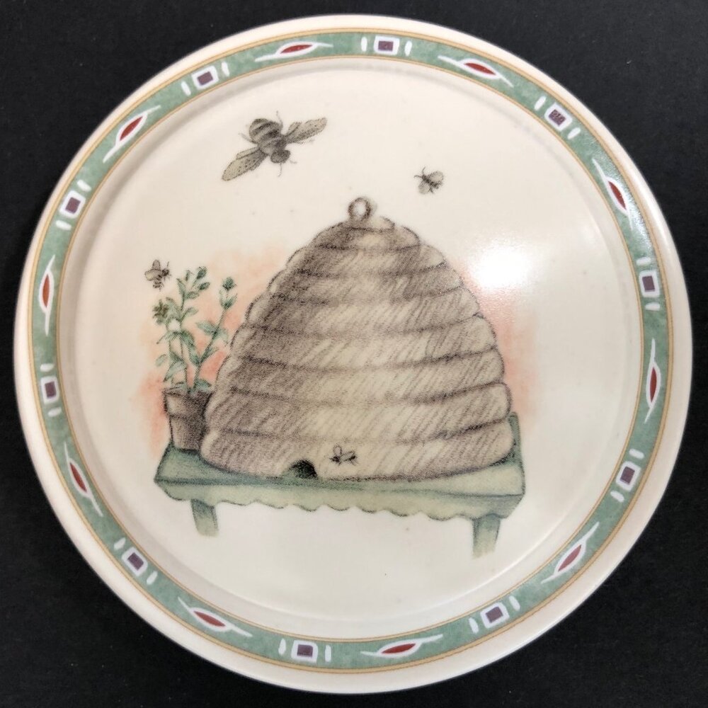 Pfaltzgraff Naturewood Votive Candle Bowl Trinket Dish Lid Beehive Bee Green 592 - Picture 14 of 16